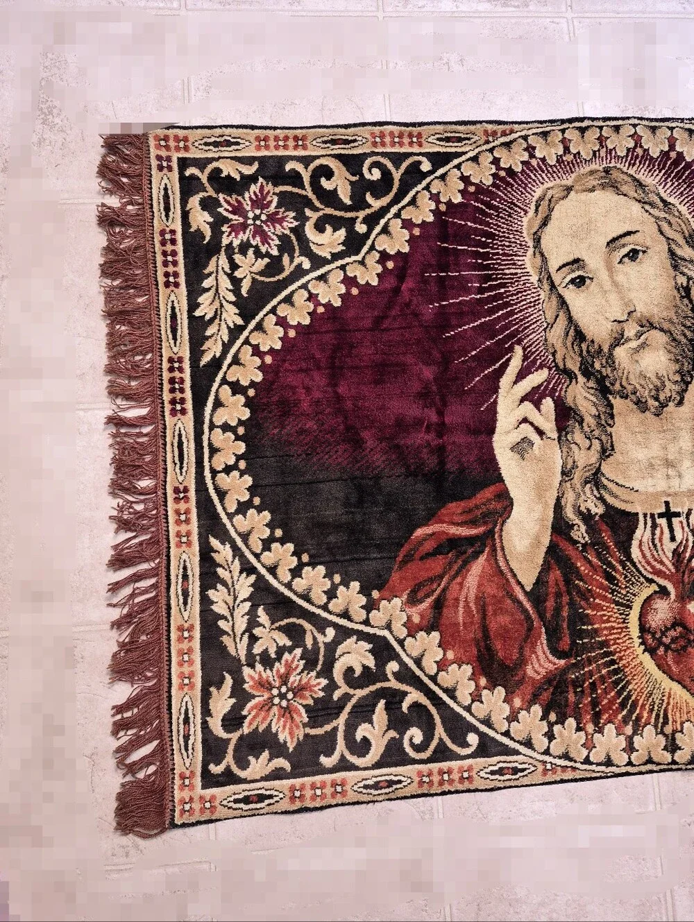 Religious Sacred Heart Jesus Wall Tapestry  (1960s)